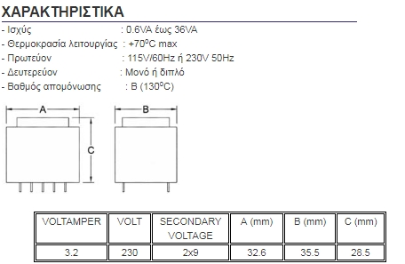 2x9V 3.2VA 230VDC 2x9V 3.2VA 230VDC